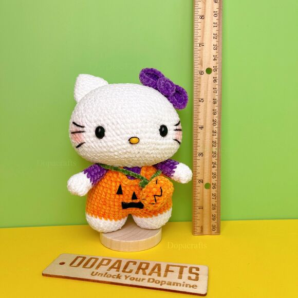 Halloween handmade HelloKitty Crochet Doll | Limited HelloKitty Pumpkin Plush - Picture 9 of 11
